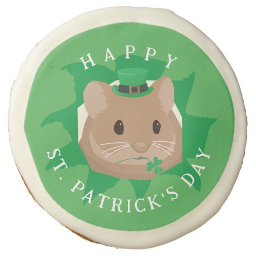 Cute St Patricks Day Hamster peeking through hole Sugar Cookie