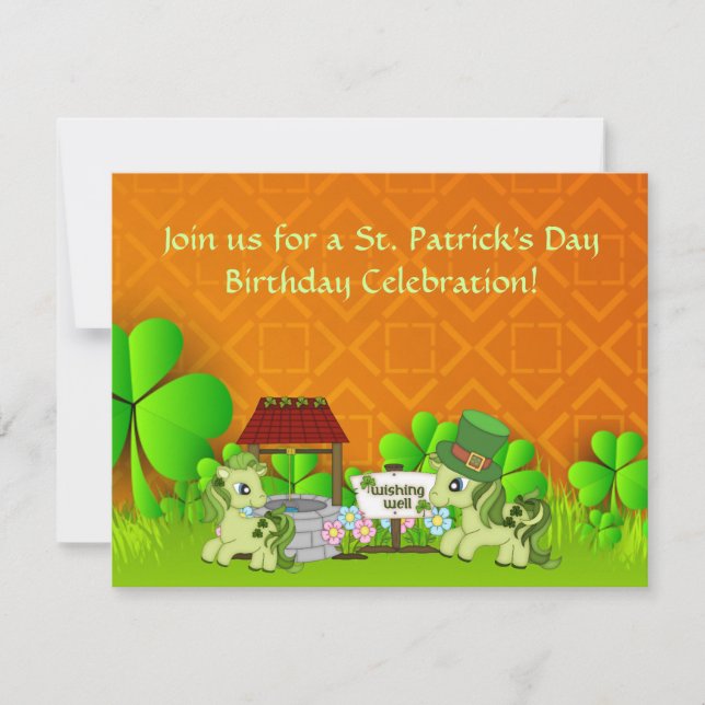 Cute St Patrick's Day Horse Birthday Invitation (Front)