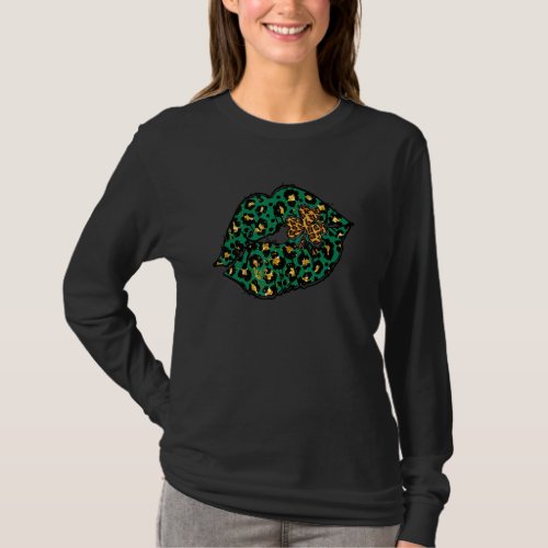 Cute St Patricks Day Lips For Girls With Leopard S T_Shirt