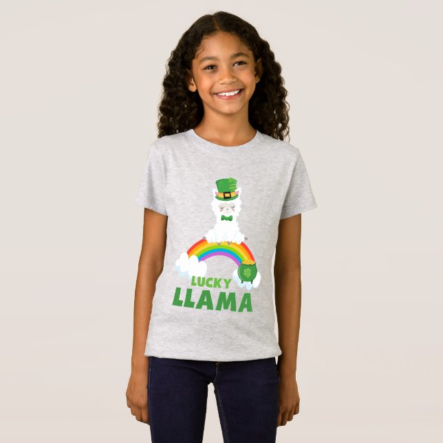 Cute St Patrick's Day Llama Rainbow Gold T-Shirt (Front Full)