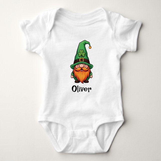 Cute St. Patrick's Day Lucky Leprechaun Gnome  Baby Bodysuit (Front)
