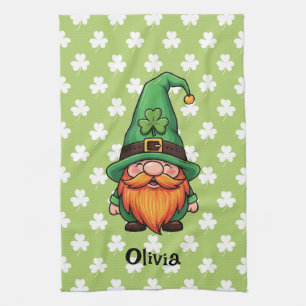 Cute St. Patrick's Day Lucky Leprechaun Gnome  Kitchen Towel