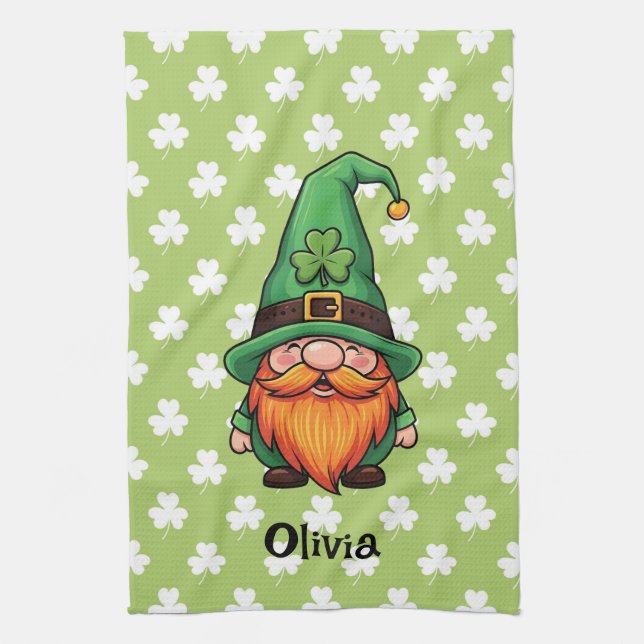 Cute St. Patrick's Day Lucky Leprechaun Gnome  Kitchen Towel (Vertical)