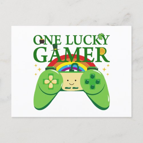  Cute St Patricks Day One Luck Gamer Postcard