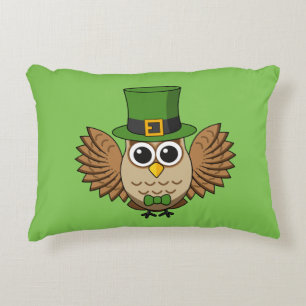 Cute St Patrick's Day Owl Cartoon Accent Pillow