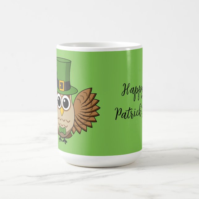 Cute St Patrick's Day Owl Cartoon | Add Text Coffee Mug (Center)
