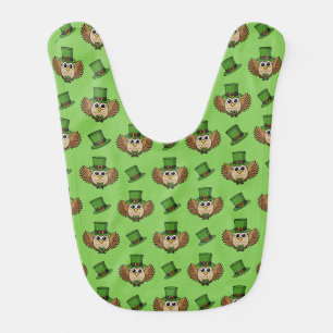 Cute St Patrick's Day Owl Cartoon Baby Bib