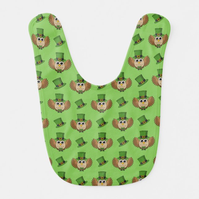 Cute St Patrick's Day Owl Cartoon Baby Bib (Front)