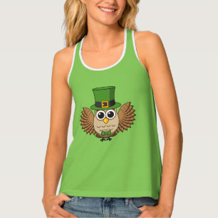 Cute St Patrick's Day Owl Cartoon Tank Top