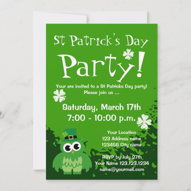 Cute St Patricks Day party invitations | Customize (Front)