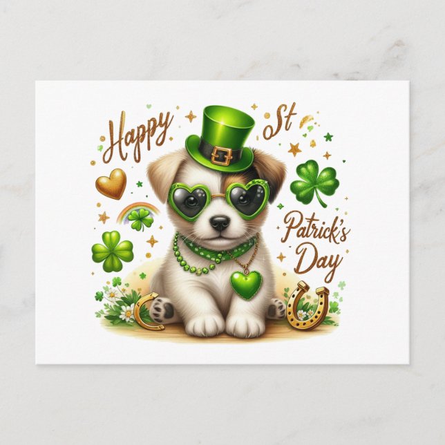 Cute St. Patrick's Day Puppy postcard (Front)