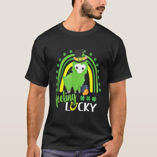 Cute St Patricks Day Rainbow Llama Feeling Lucky S T_Shirt