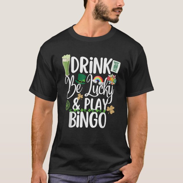 Cute St Patricks Day Shamrock Bingo Drinking Group T-Shirt (Front)