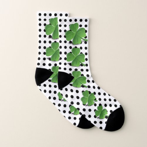 Cute St Patricks Day Shamrock Green Black Dots Socks