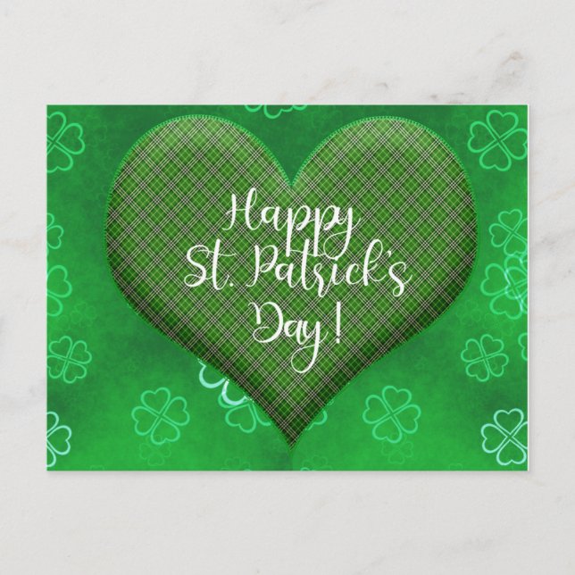 Cute St Patricks Day Shamrock Heart Love Postcard (Front)