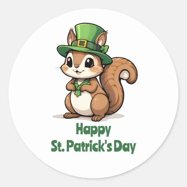Cute St. Patrick's Day Squirrel with Green Hat Classic Round Sticker (Front)