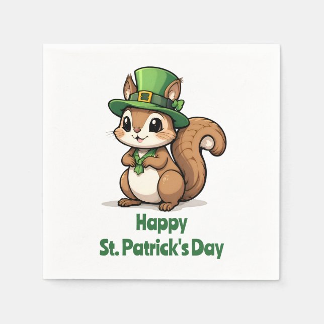 Cute St. Patrick's Day Squirrel with Green Hat Napkins (Front)