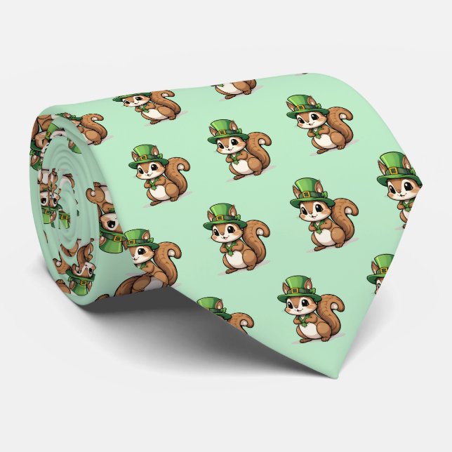 Cute St. Patrick's Day Squirrel With Green Hat Neck Tie (Rolled)
