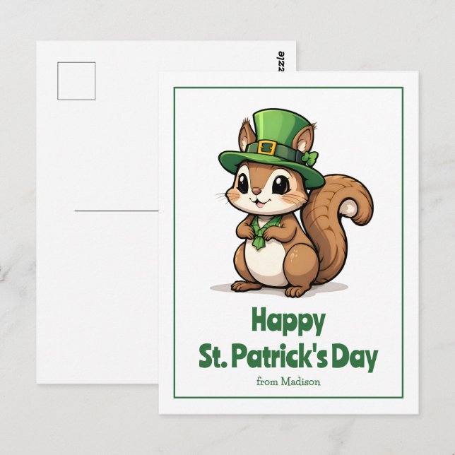 Cute St. Patrick's Day Squirrel with Green Hat Postcard (Front/Back)
