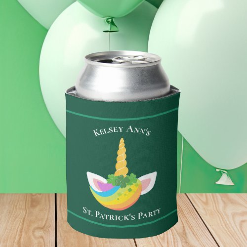 Cute St Patricks Day Unicorn Custom Green Party Can Cooler