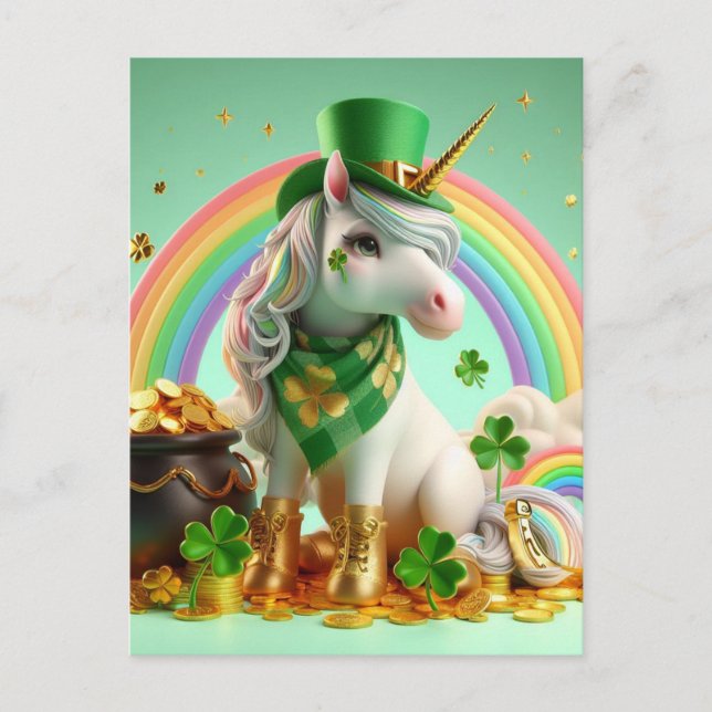 Cute St. Patricks Day Unicorn Postcard (Front)