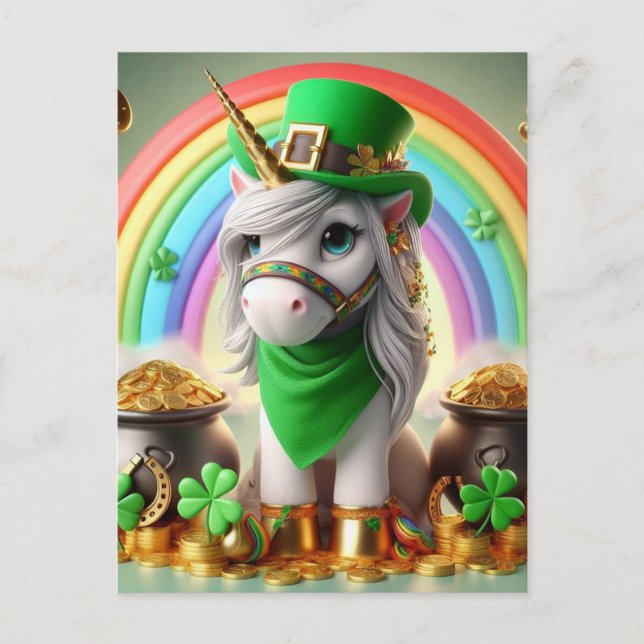Cute St. Patricks Day Unicorn Postcard (Front)