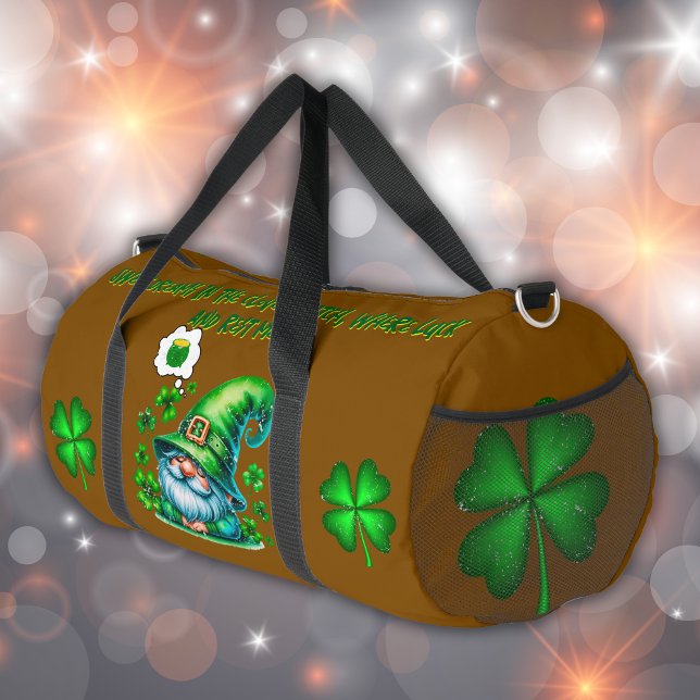 Cute St Patrick's Gnome Sleeping on brown | Duffle Bag (Creator Uploaded)