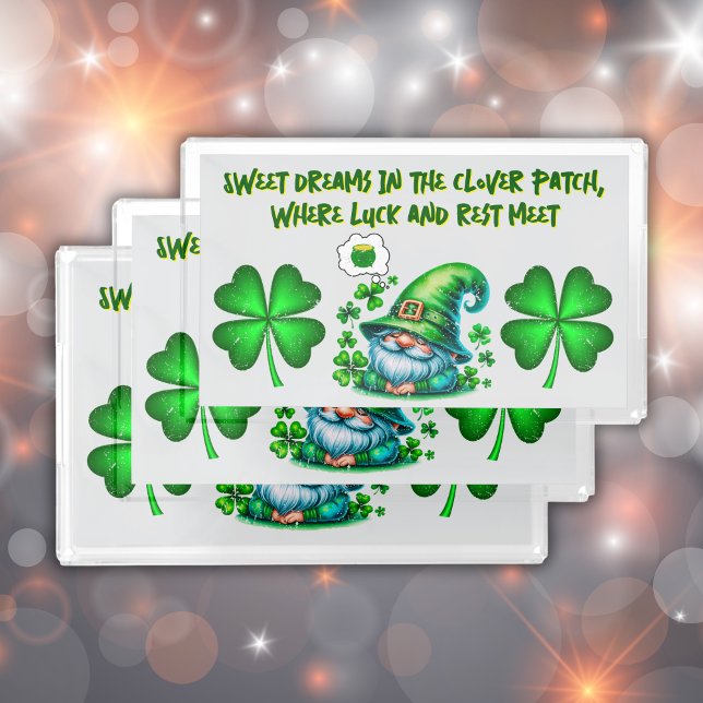Cute St Patrick's Gnome Sleeping on grey | Acrylic Tray (Creator Uploaded)