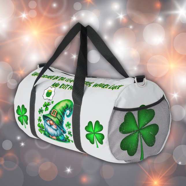Cute St Patrick's Gnome Sleeping on grey | Duffle Bag (Creator Uploaded)