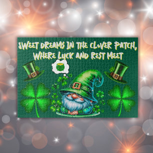 Cute St Patrick's Gnome Sleeping on hunter green Jigsaw Puzzle