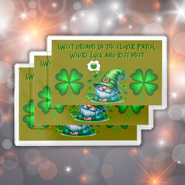 Cute St Patrick's Gnome Sleeping on olive green | Acrylic Tray (Creator Uploaded)