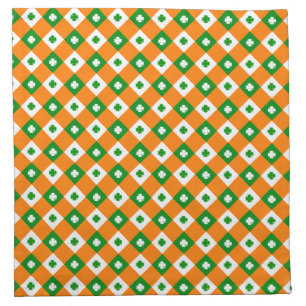 Cute St Patrick's Lucky Clover Green Orange Plaid Cloth Napkin