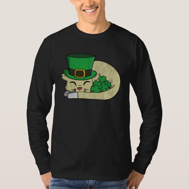 Cute  St Pattys Day  For Girls Cat T-Shirt (Front)