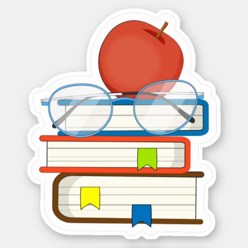 Cute Stack Books Apple Teacher School Sticker