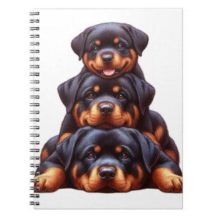 CUTE STACK OF BLACK & TAN ROTTWEILER PUPPY DOGS NOTEBOOK