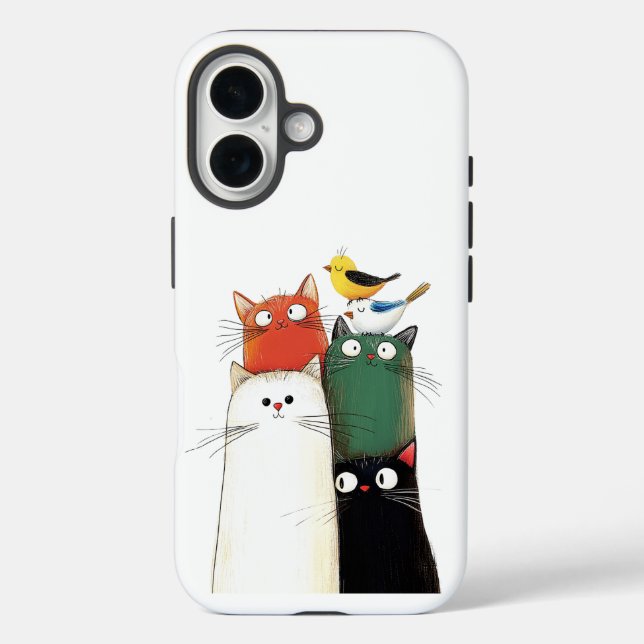  Cute Stacked Cats & Birds Case-Mate iPhone Case (Back)