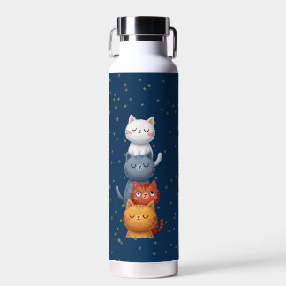 Cute Stacked Cats Water Bottle 🐱 | Navy Blue Star