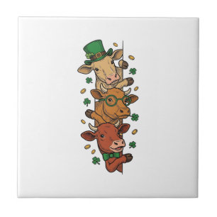 Cute Stacked Cows St Patrick Vintage Engraving Des Ceramic Tile