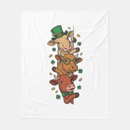 Cute Stacked Cows St Patrick Vintage Engraving Des Fleece Blanket