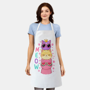 Cute Stacked Kawaii Cats Meow Apron