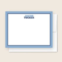 Cute Stacked Name 2-Tone Blue Border Stationery Note Card
