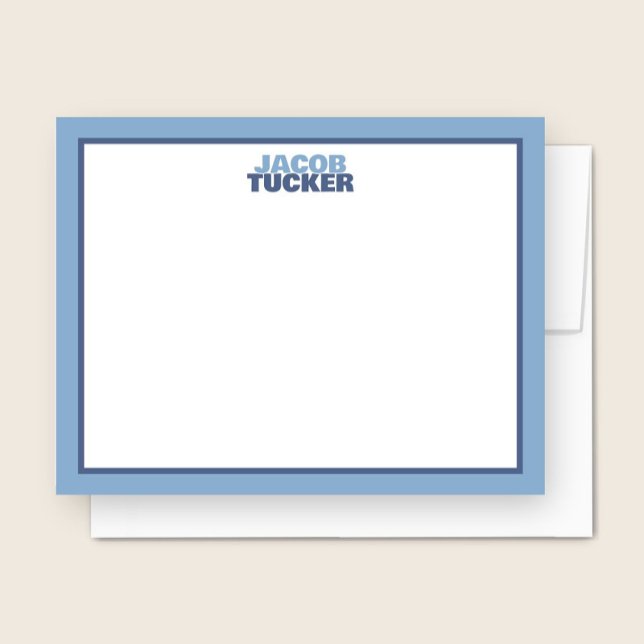 Cute Stacked Name 2-Tone Blue Border Stationery Note Card (Creator Uploaded)