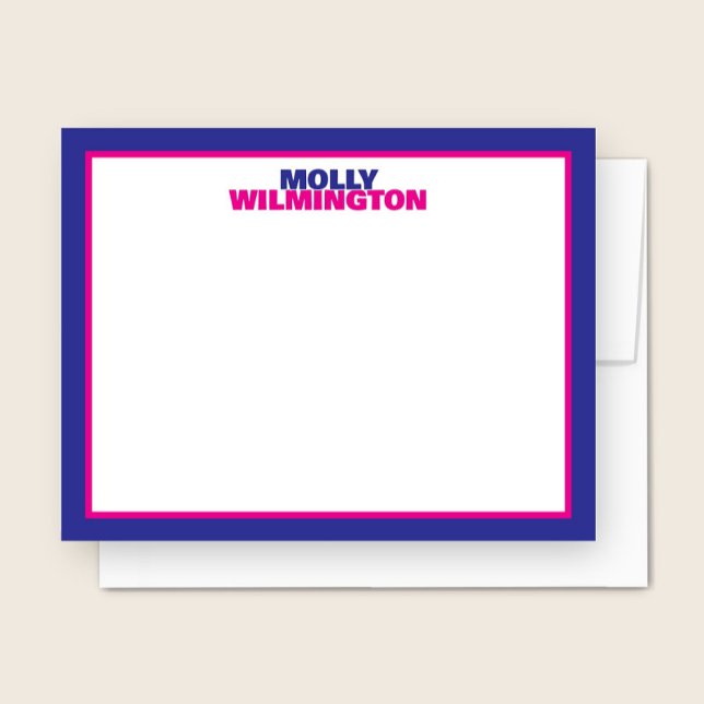 Cute Stacked Name Blue Pink Border Fun Stationery Note Card (Creator Uploaded)
