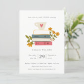 Cute Stacked Storybooks Floral Baby Shower Invite (Standing Front)