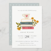 Cute Stacked Storybooks Floral Baby Shower Invite (Front/Back)