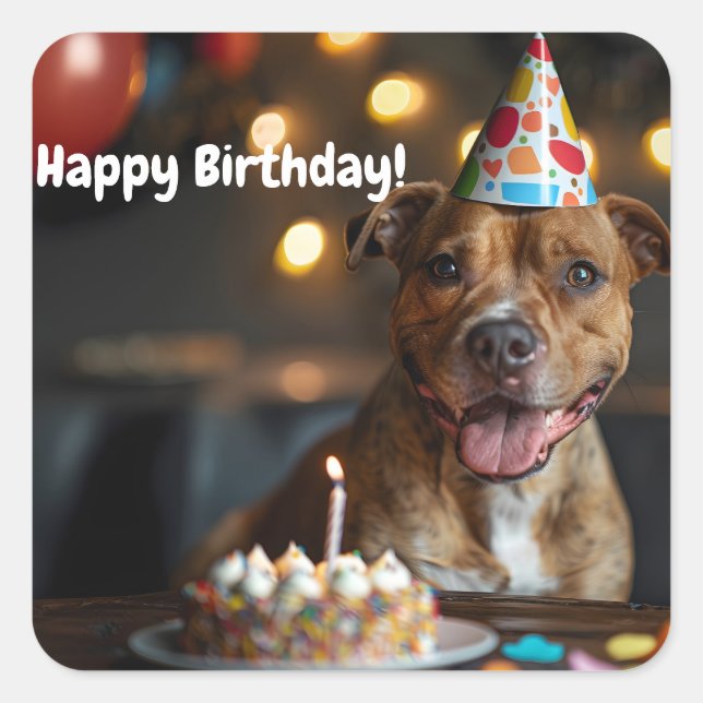 Cute Staffordshire bull terrier birthday design Square Sticker (Front)