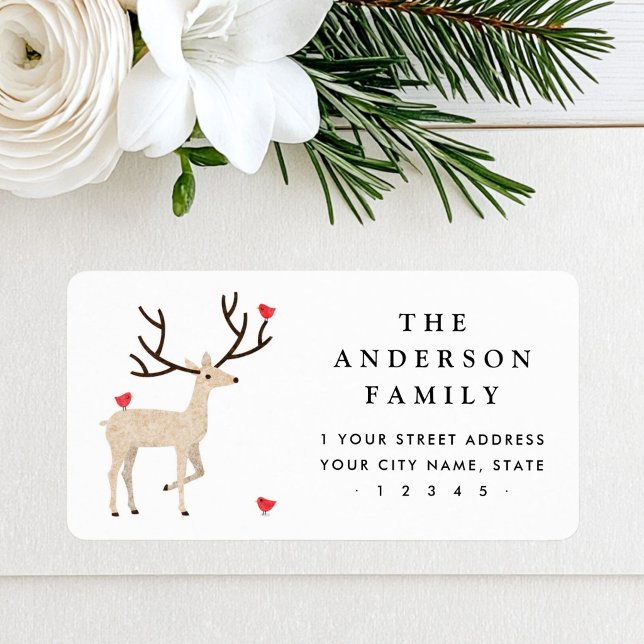 Cute stag with red birds return address label (Cute stag with red birds return address label)