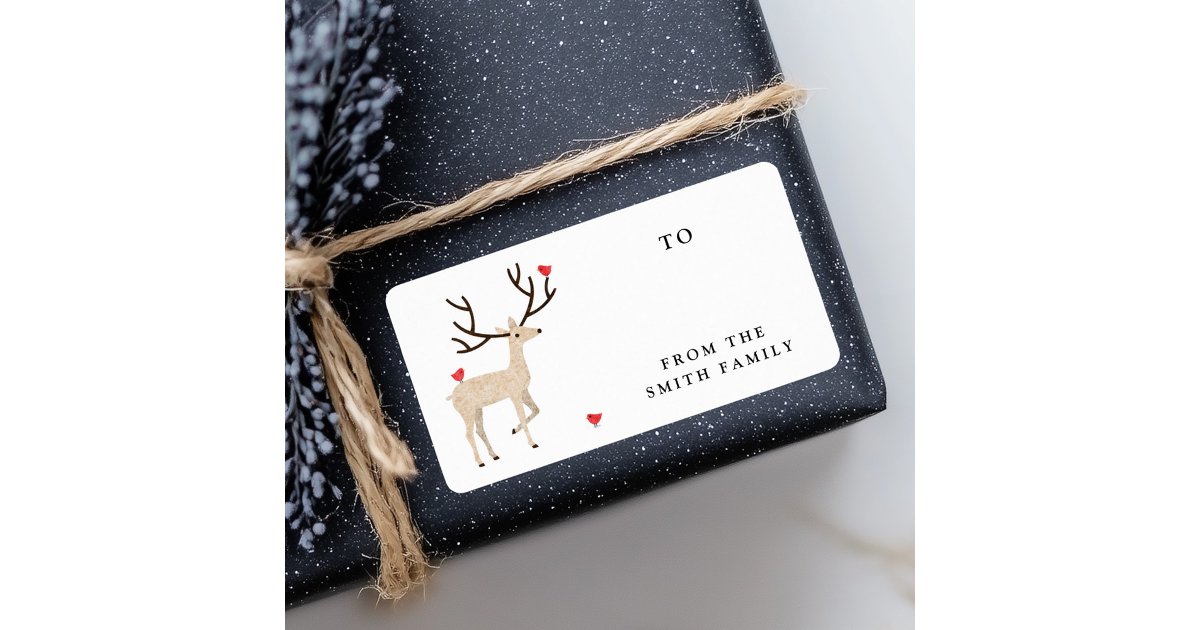 Stag Tag Pattern Example Cute stag with red birds to from gift tag labels | Zazzle