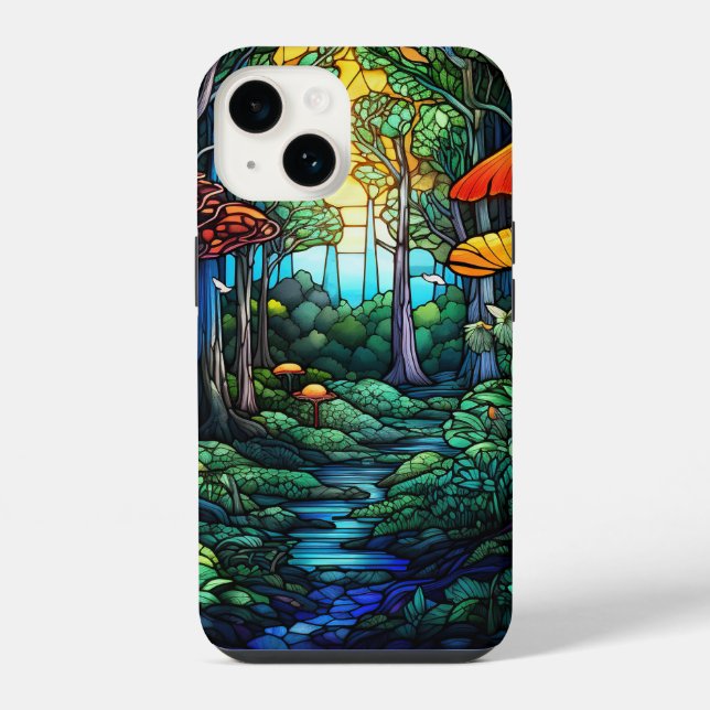 cute stained glass fantasy forest iphone case (Back)