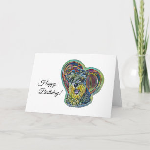 Cute Stained Glass Miniature Schnauzer with Heart Card